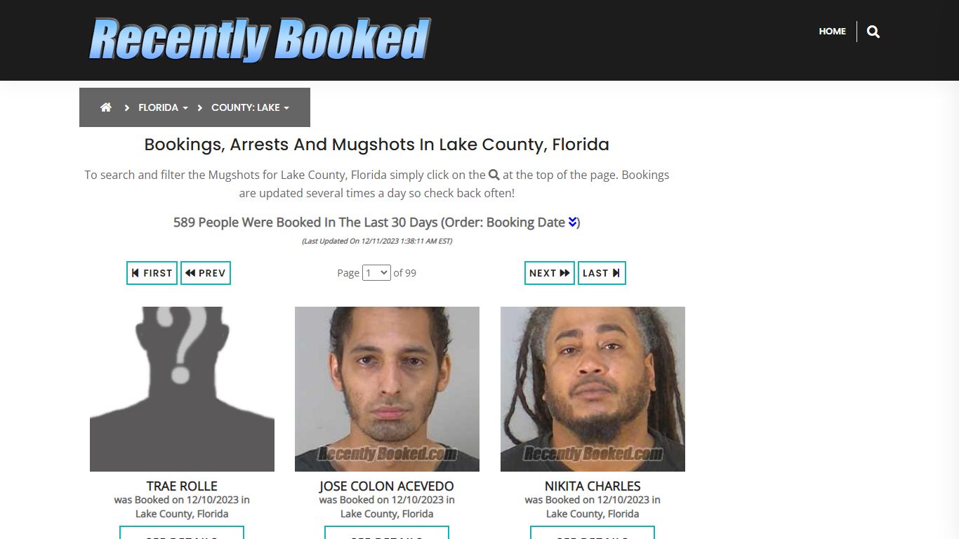 Recent bookings, Arrests, Mugshots in Lake County, Florida