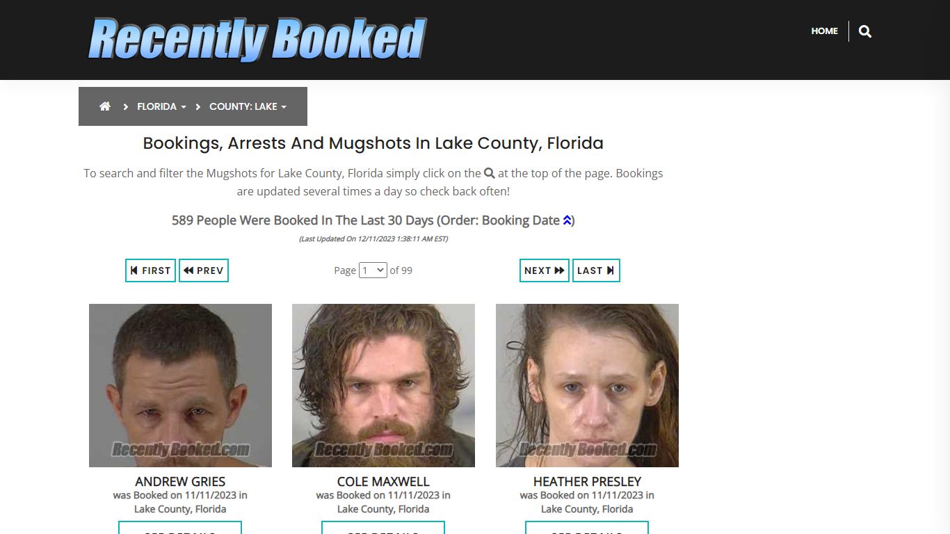 Recent bookings, Arrests, Mugshots in Lake County, Florida